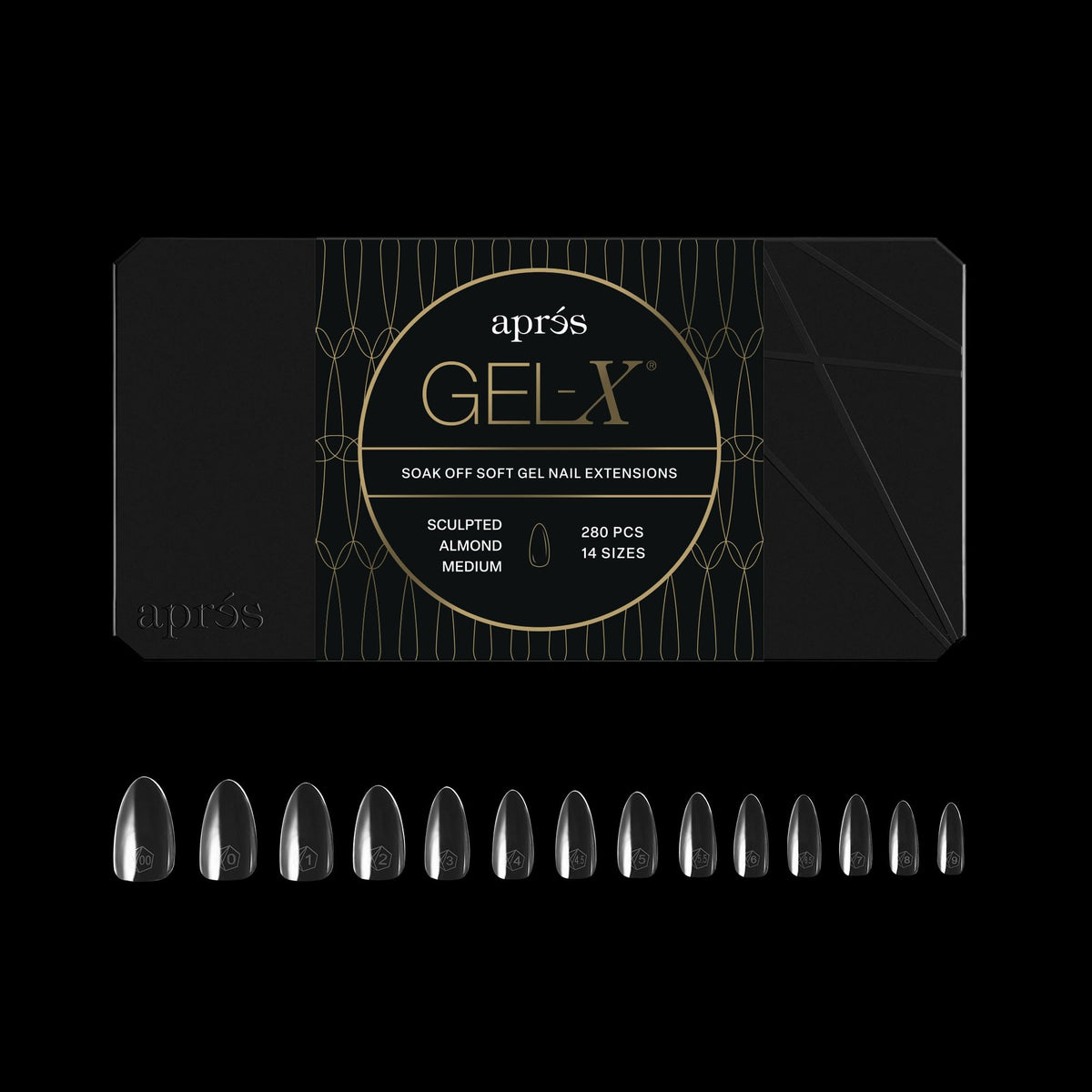 APRÉS Gel-X Almond Box of Nail Tips front view with 280 tips
