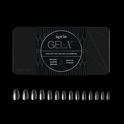 APRÉS Gel-X Almond Nail Tips Box front view with 280 soft tips