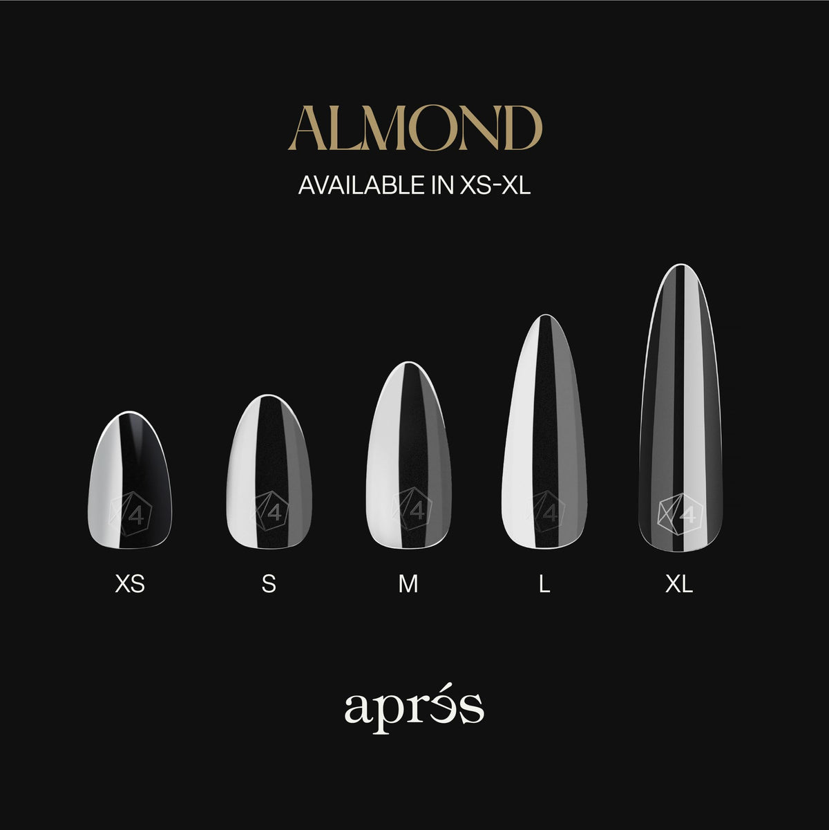 APRÉS Gel-X Almond Nail Tips packaging with dimensions