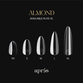 APRÉS Gel-X Almond Nail Tips packaging with dimensions