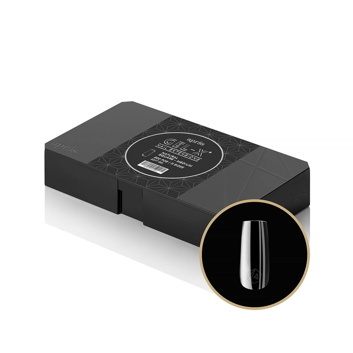 APRÉS Gel-X Natural Square Medium Tip Box front view with 500 tips