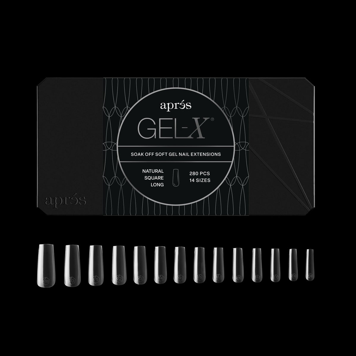 APRÉS Gel-X Square Nail Tips box front view with 280 tips