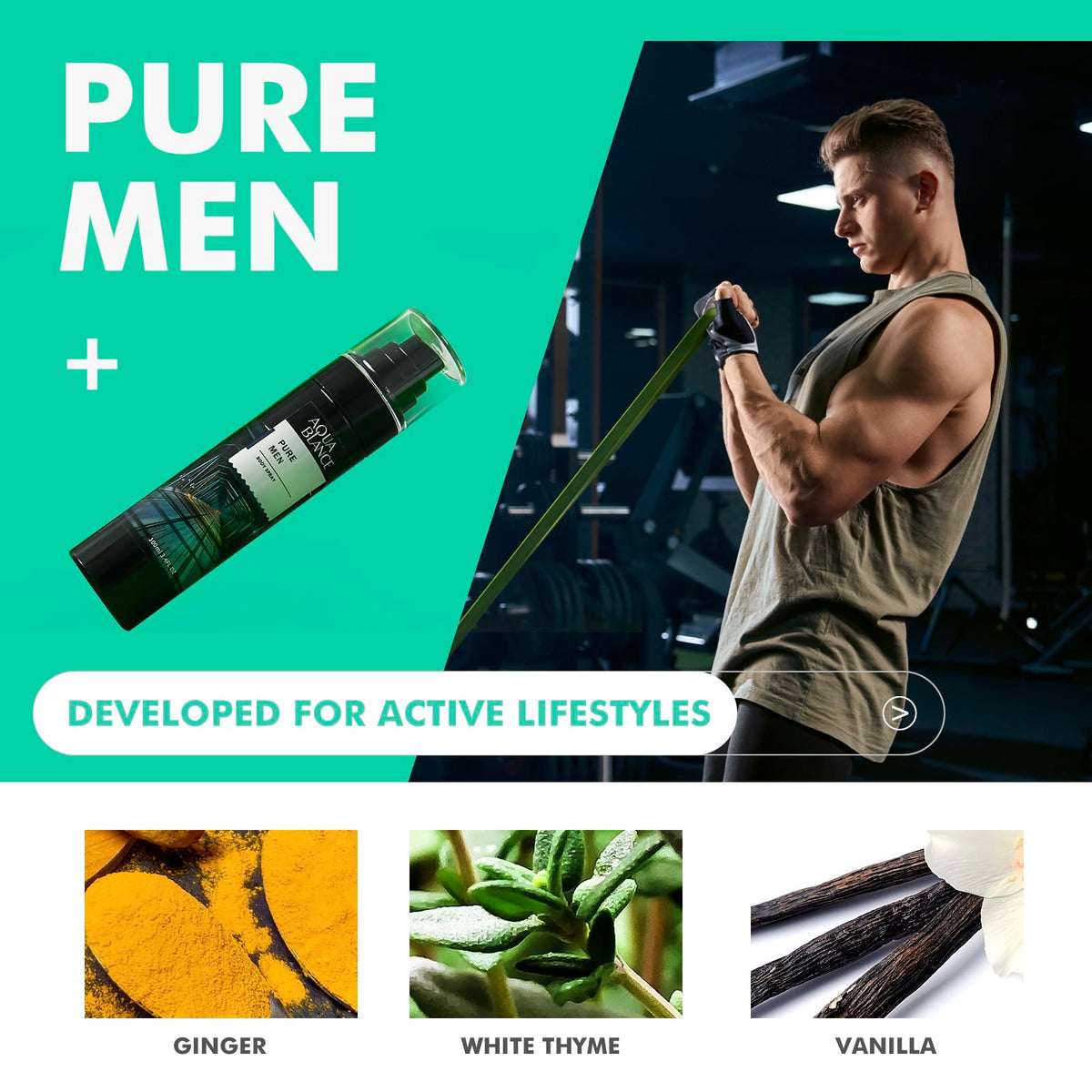 AQUA BLANCE Body Spray for Men side view with labels