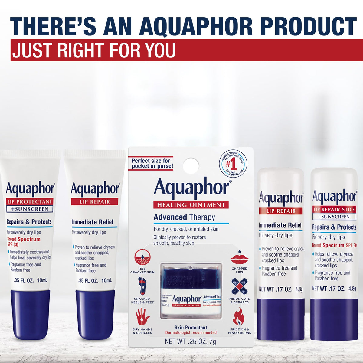 Aquaphor Lip Repair Ointment tube close-up showing texture