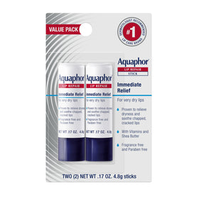 Aquaphor Lip Repair Stick front view, pack of 2
