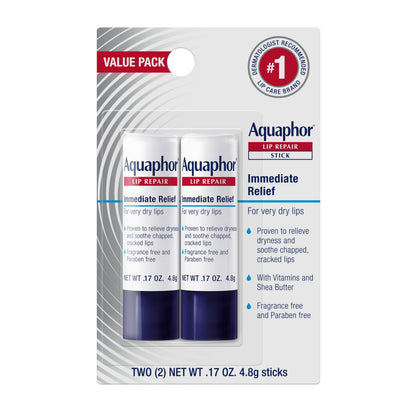 Aquaphor Lip Repair Stick front view, pack of 2