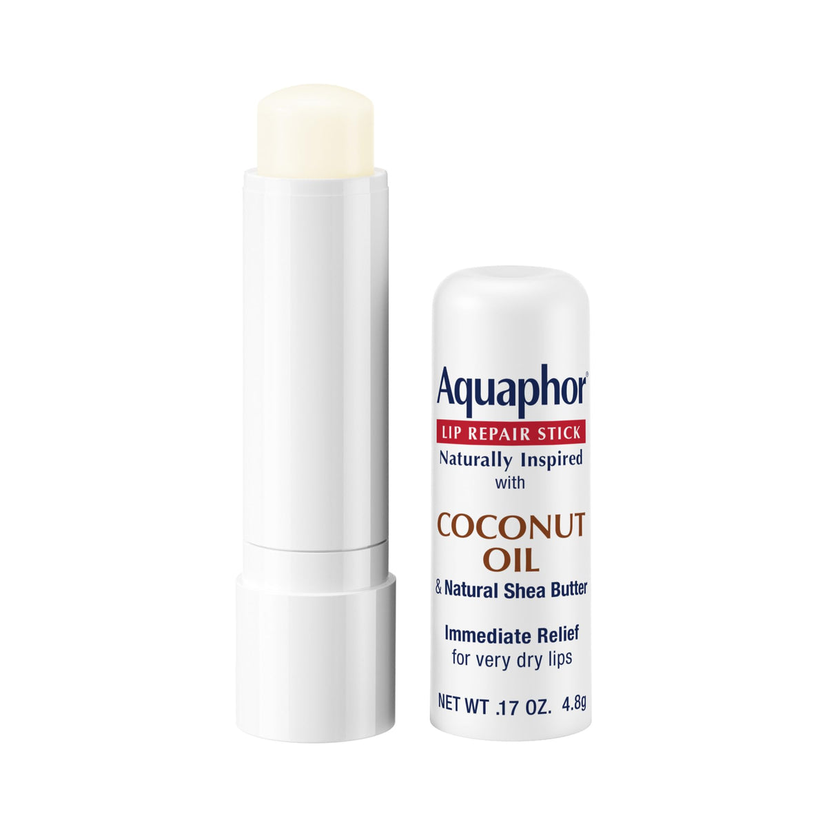 Aquaphor Lip Repair Stick with Coconut Oil opened showing balm