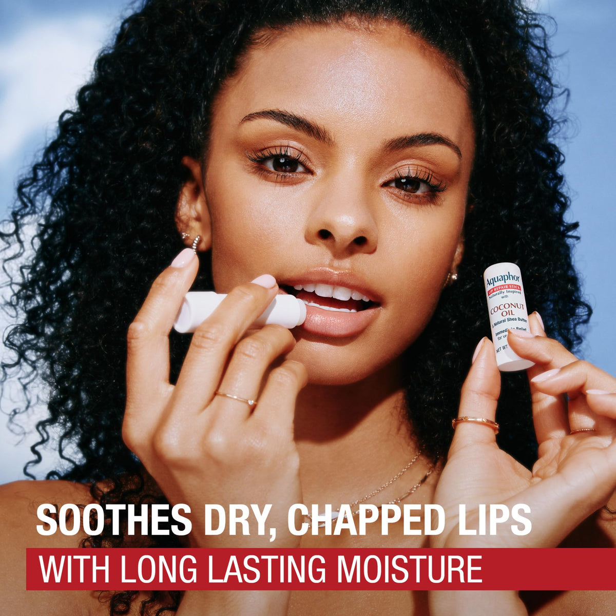 Aquaphor Naturally Inspired Lip Repair Stick with Coconut Oil in a lifestyle setting