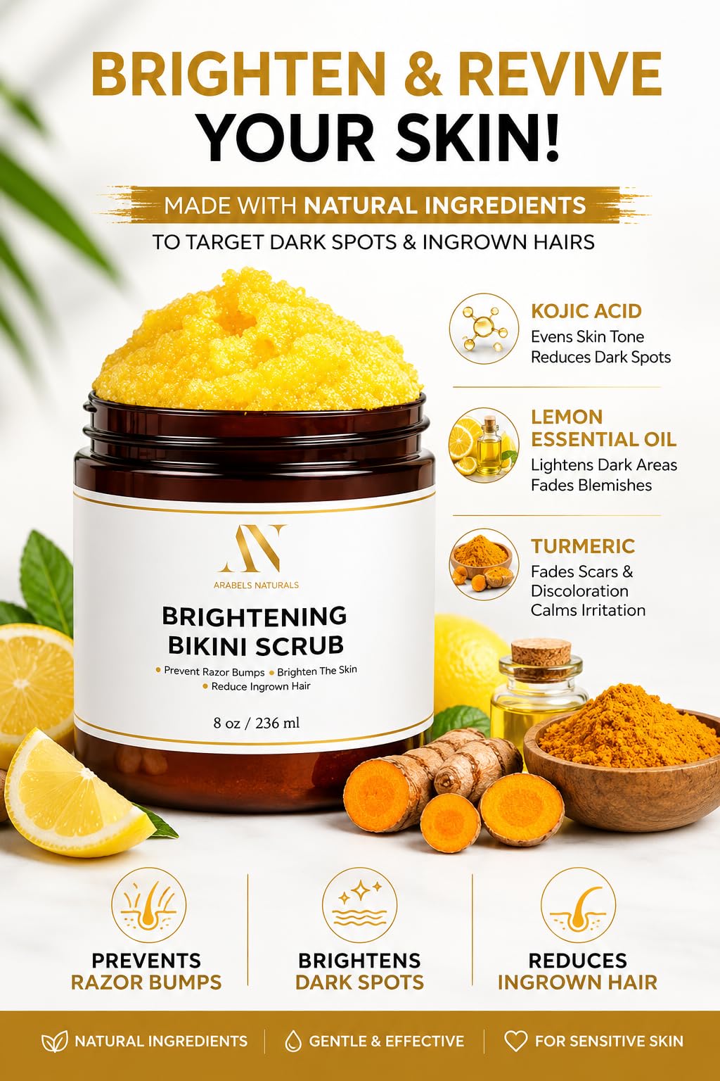 ArabelsNaturals Bikini Area Exfoliator Body Scrub in shower setting