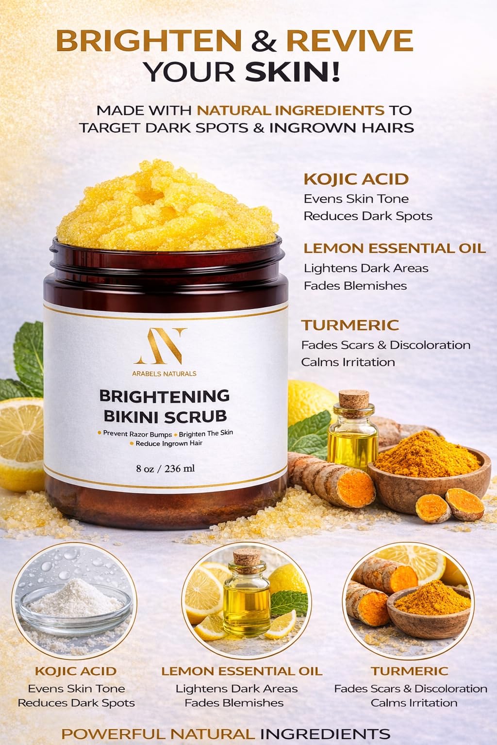 ArabelsNaturals Bikini Area Exfoliator Body Scrub ingredients list