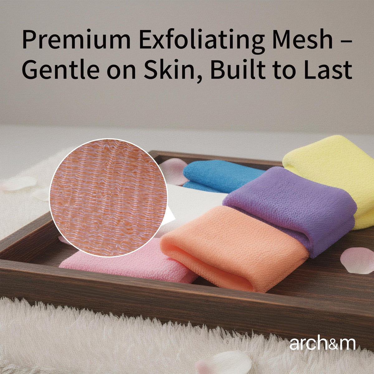 ARCH&M 12-Pack Exfoliating Washcloth Towel in use during a shower