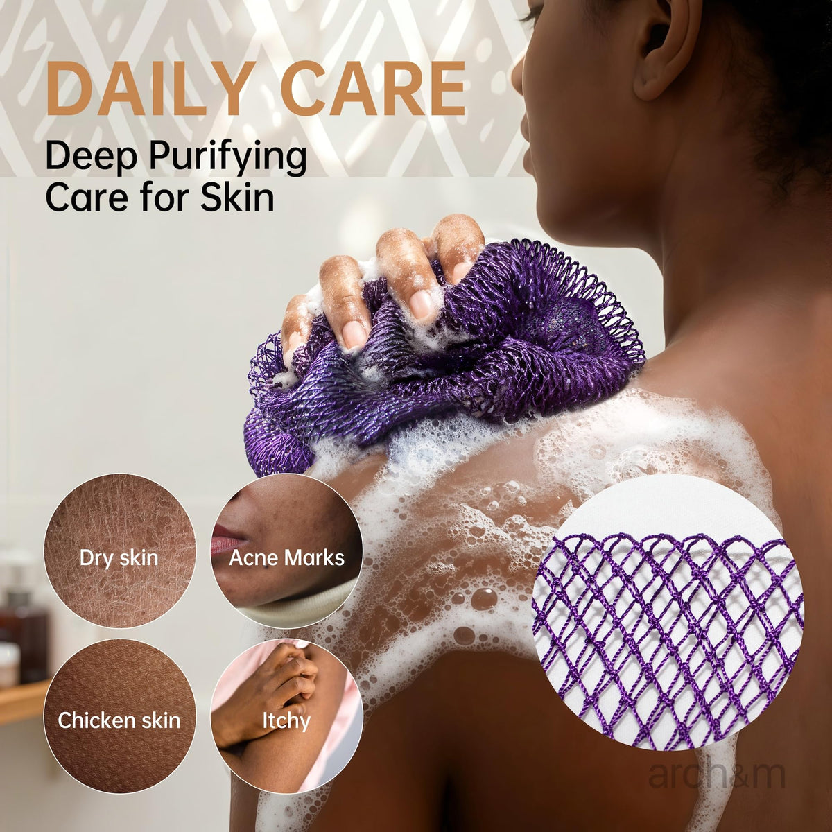 ARCH&M African Net Sponge 53 inch back scrubber design
