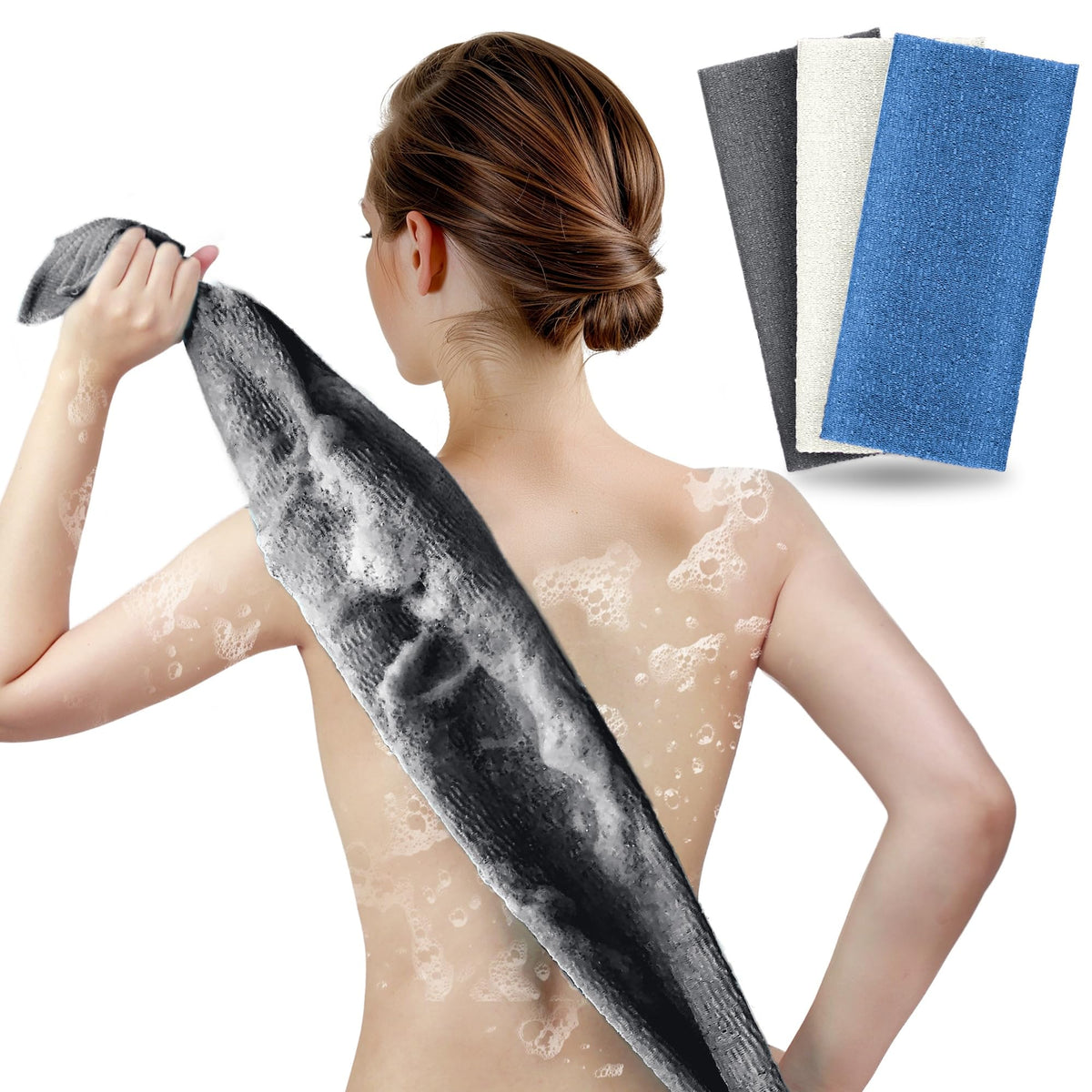 ARCH&M Exfoliating Back Washcloth in Black, front view