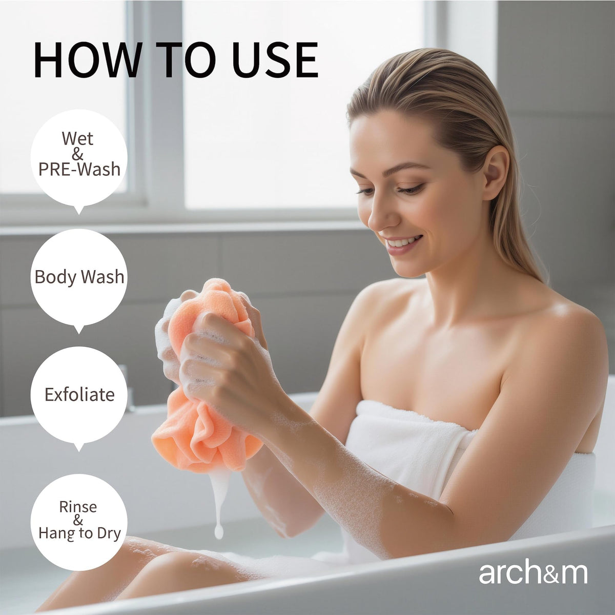 ARCH&M Exfoliating Towel 12 Pack packaging display