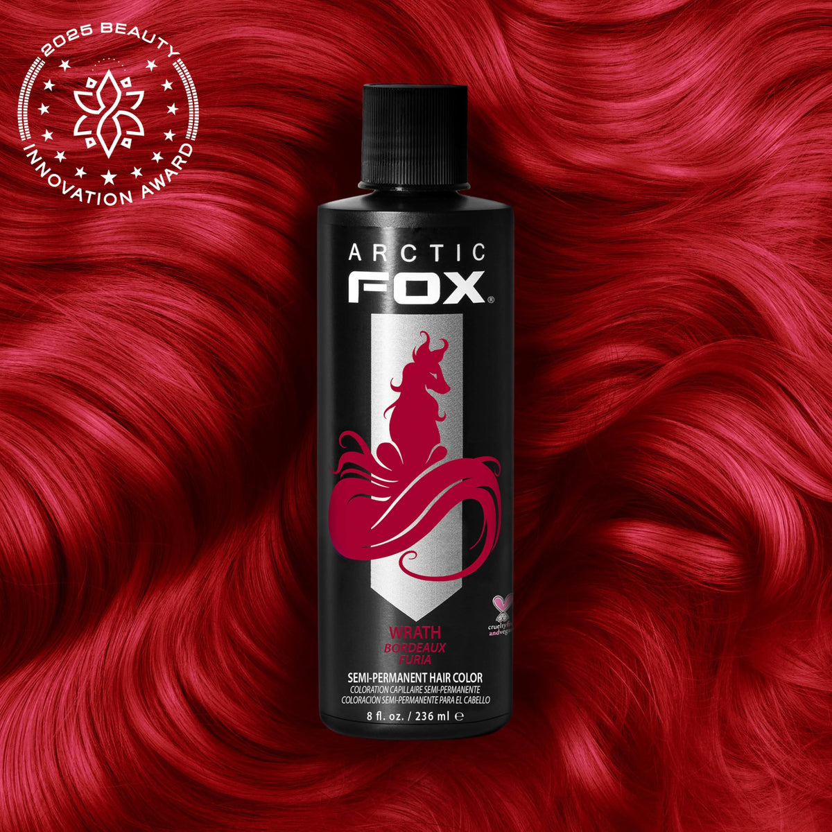 ARCTIC FOX Semi-Permanent Hair Dye Wrath vibrant red colour sample