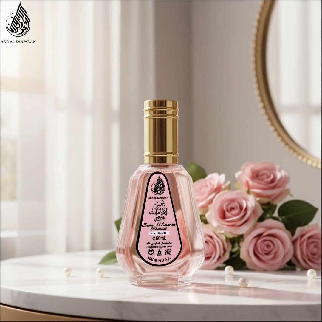 Ard Al Zaafaran Pink Blush Shams Al Emarat bottles together
