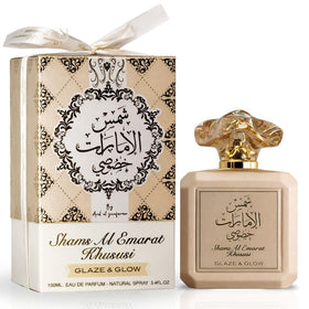 Ard Al Zaafaran Shams Al Emarat Khususi Glaze & Glow bottle close-up