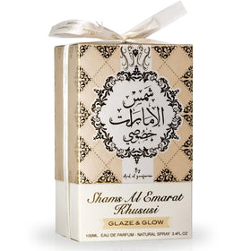 Ard al Zaafaran Shams Al Emarat Khususi Glaze & Glow Eau de Parfum packaging