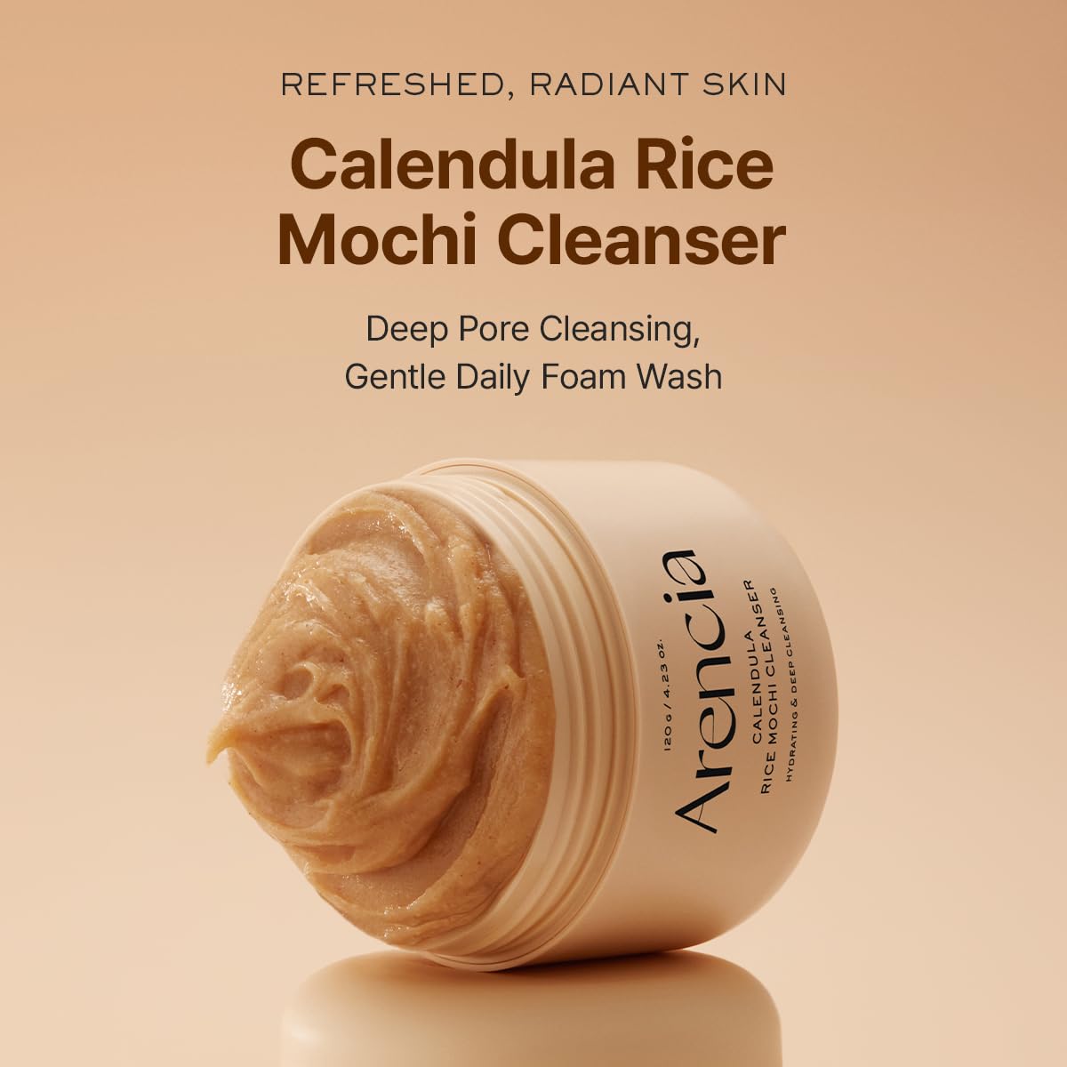 ARENCIA Calendula Rice Mochi Cleanser back view showing ingredients