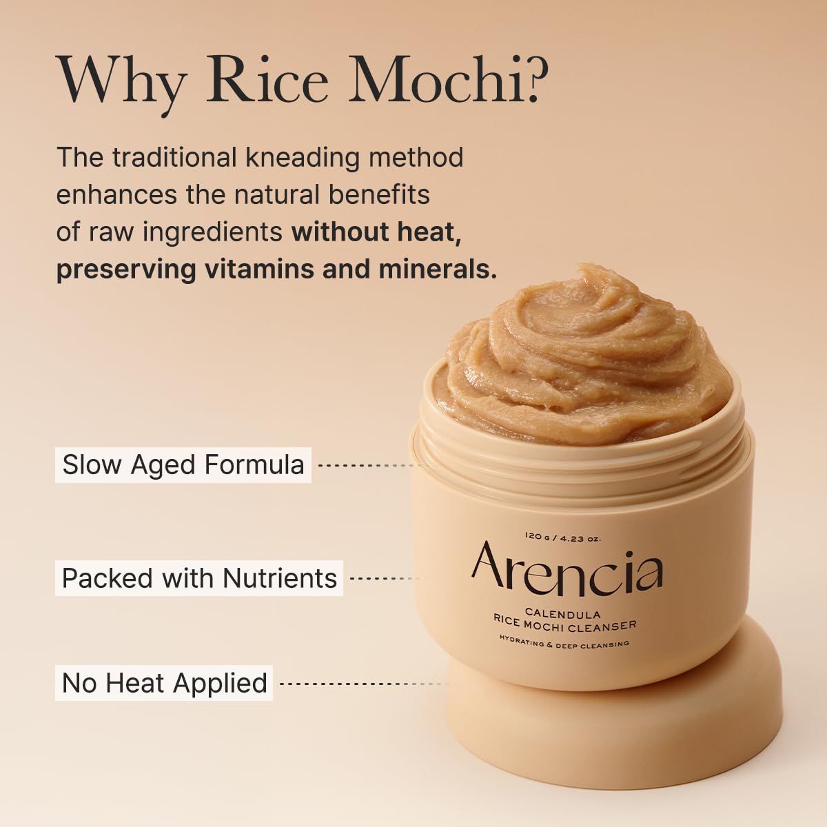 ARENCIA Calendula Rice Mochi Cleanser opened showing product inside