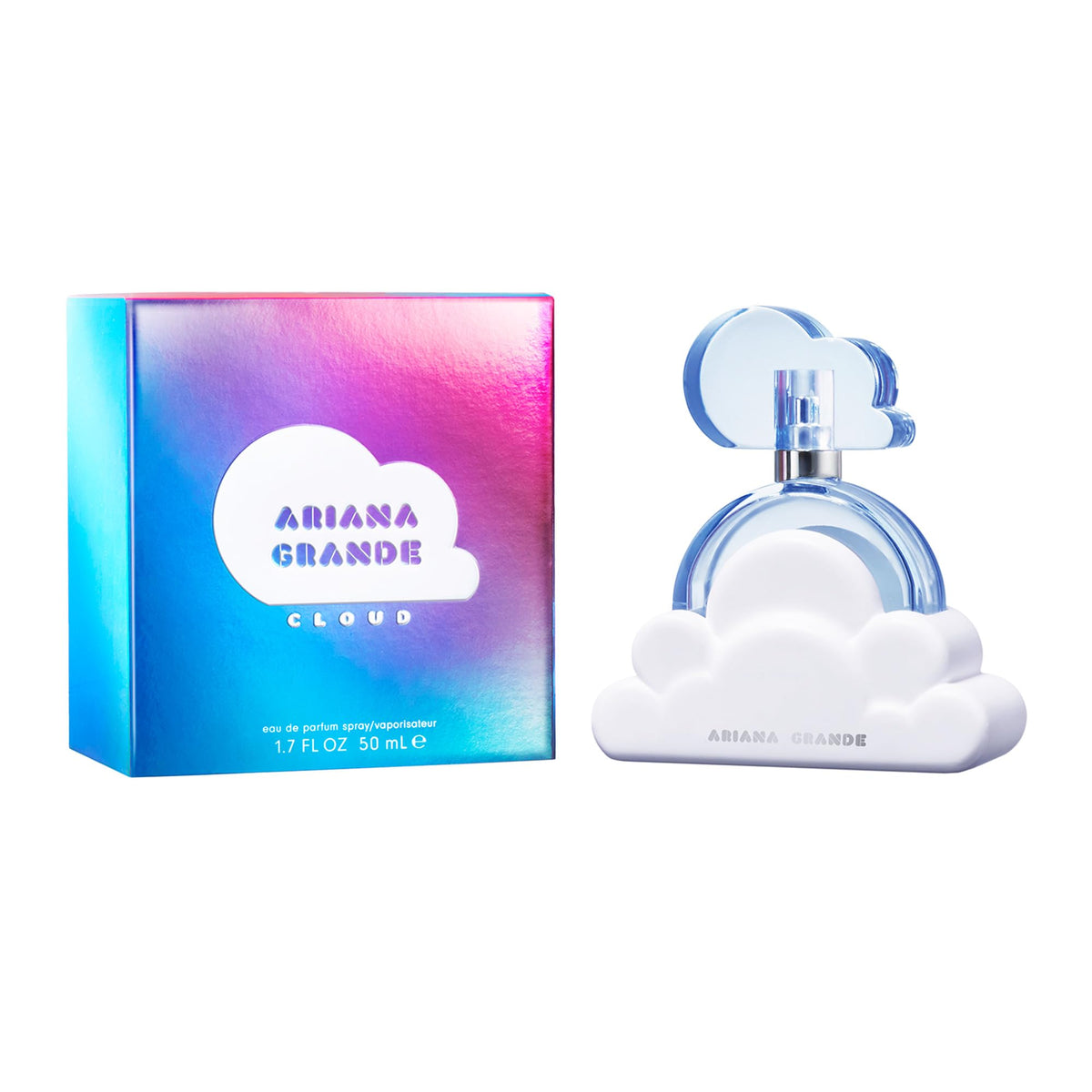 Ariana Grande Cloud Eau de Parfum bottle with floral background