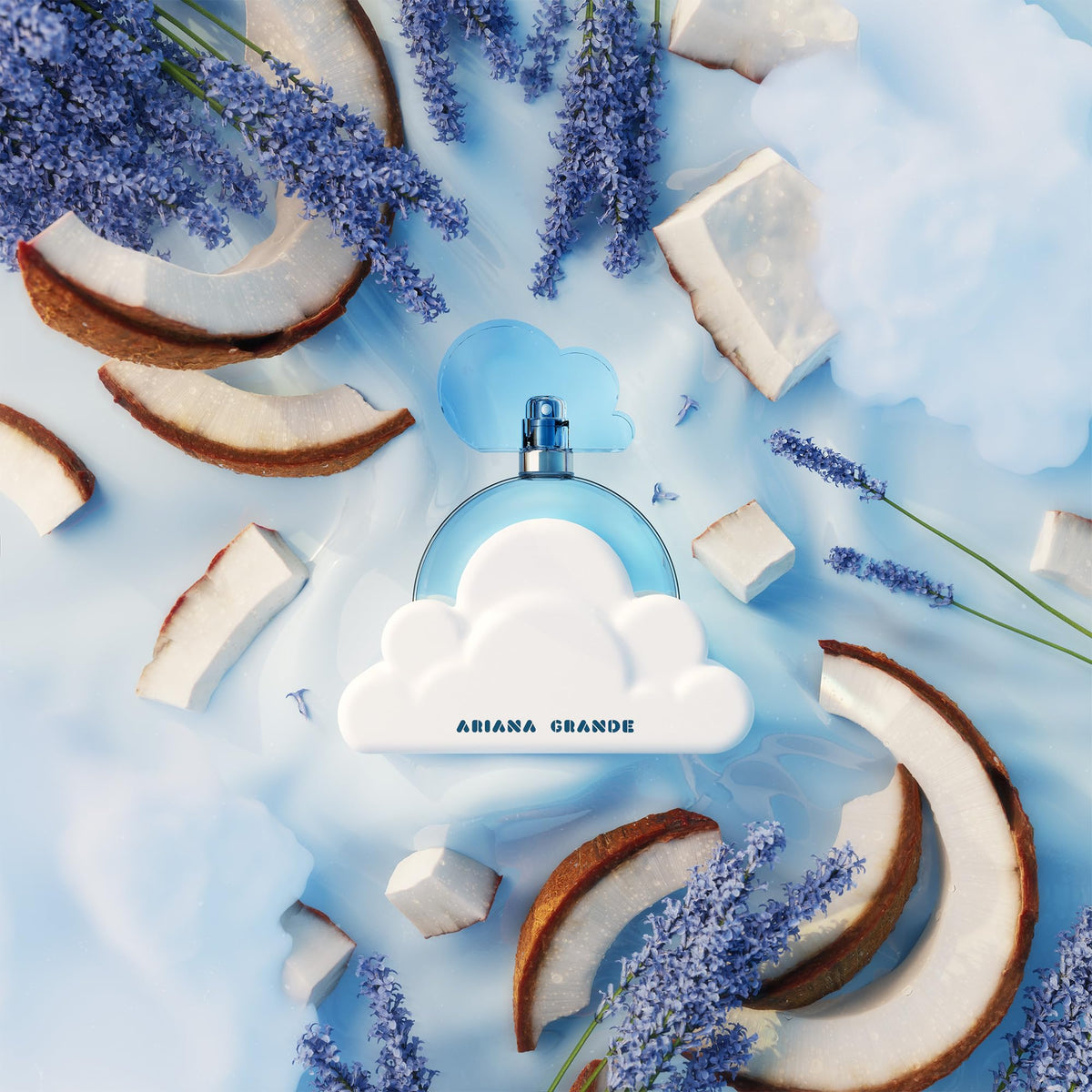 Ariana Grande Cloud Eau de Parfum packaging with artistic design