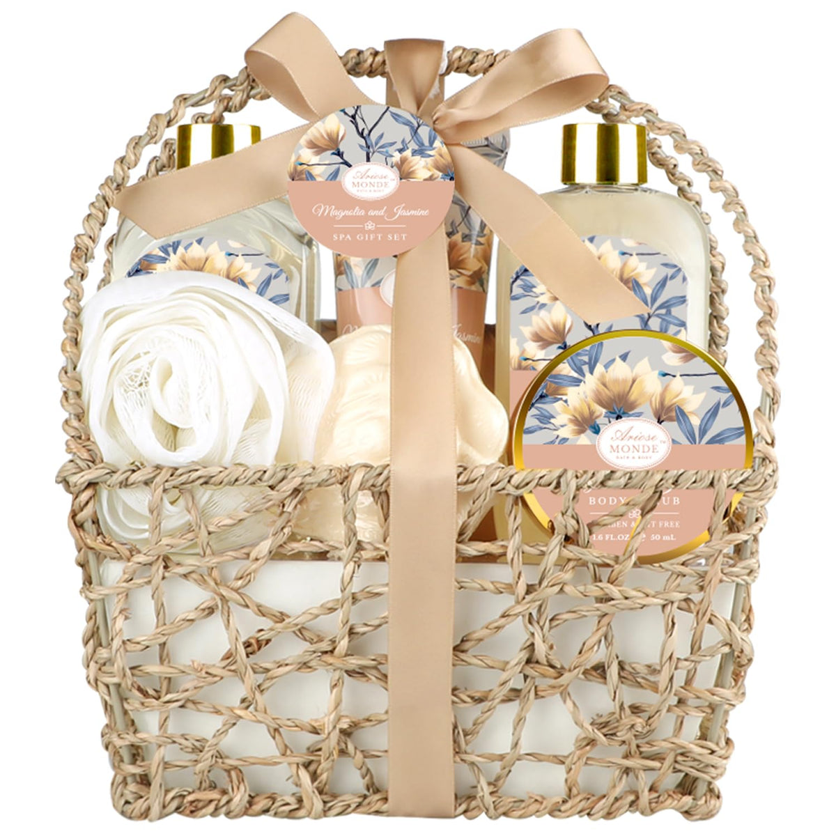 ArioseMonde Spa Gift Basket front view with woven design