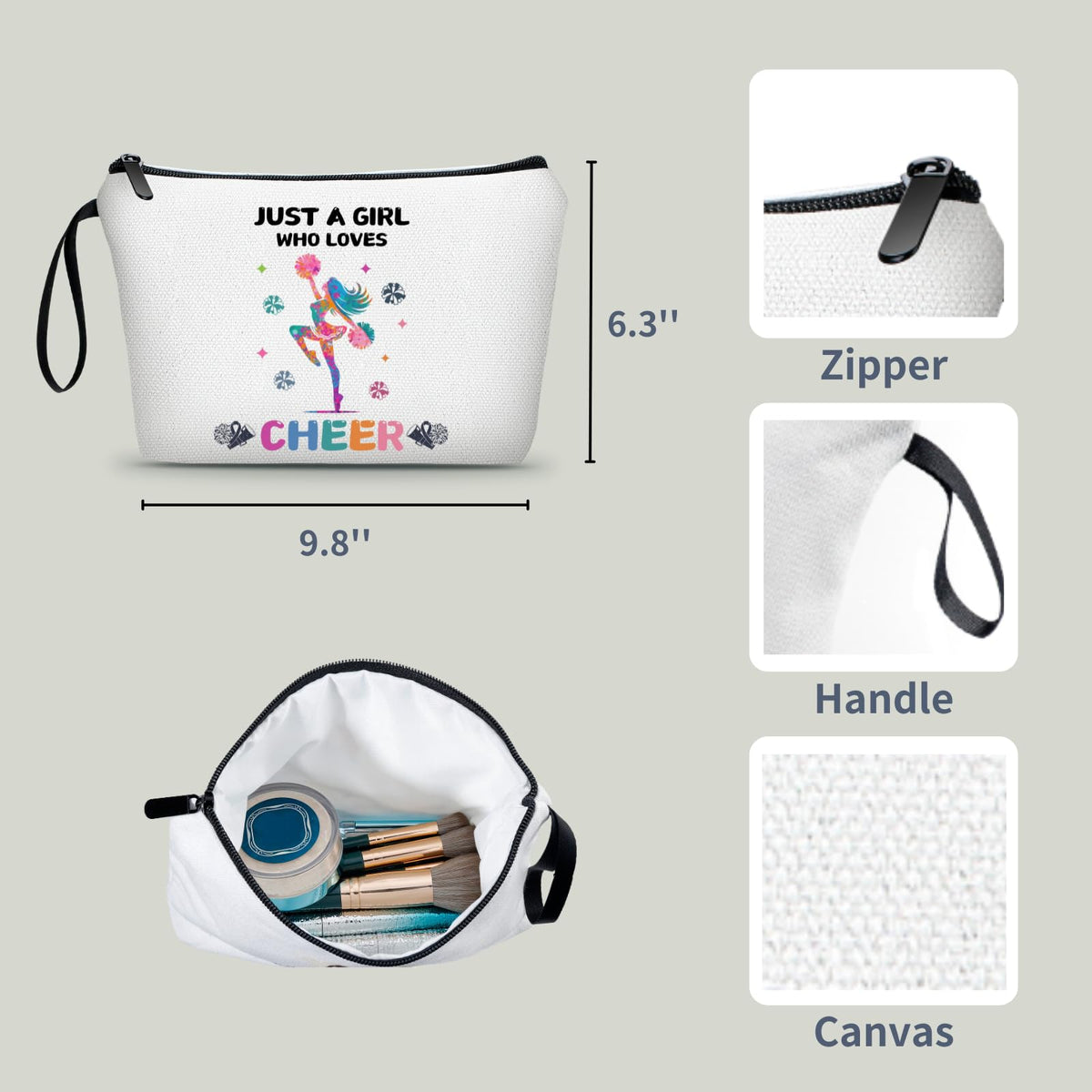 ARIOSEY Cheerleader Makeup Bag Pouch side view showing zipper