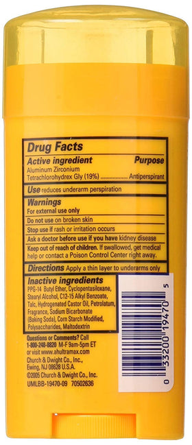 Arm & Hammer Ultramax Antiperspirant Deodorant side view showing ingredients