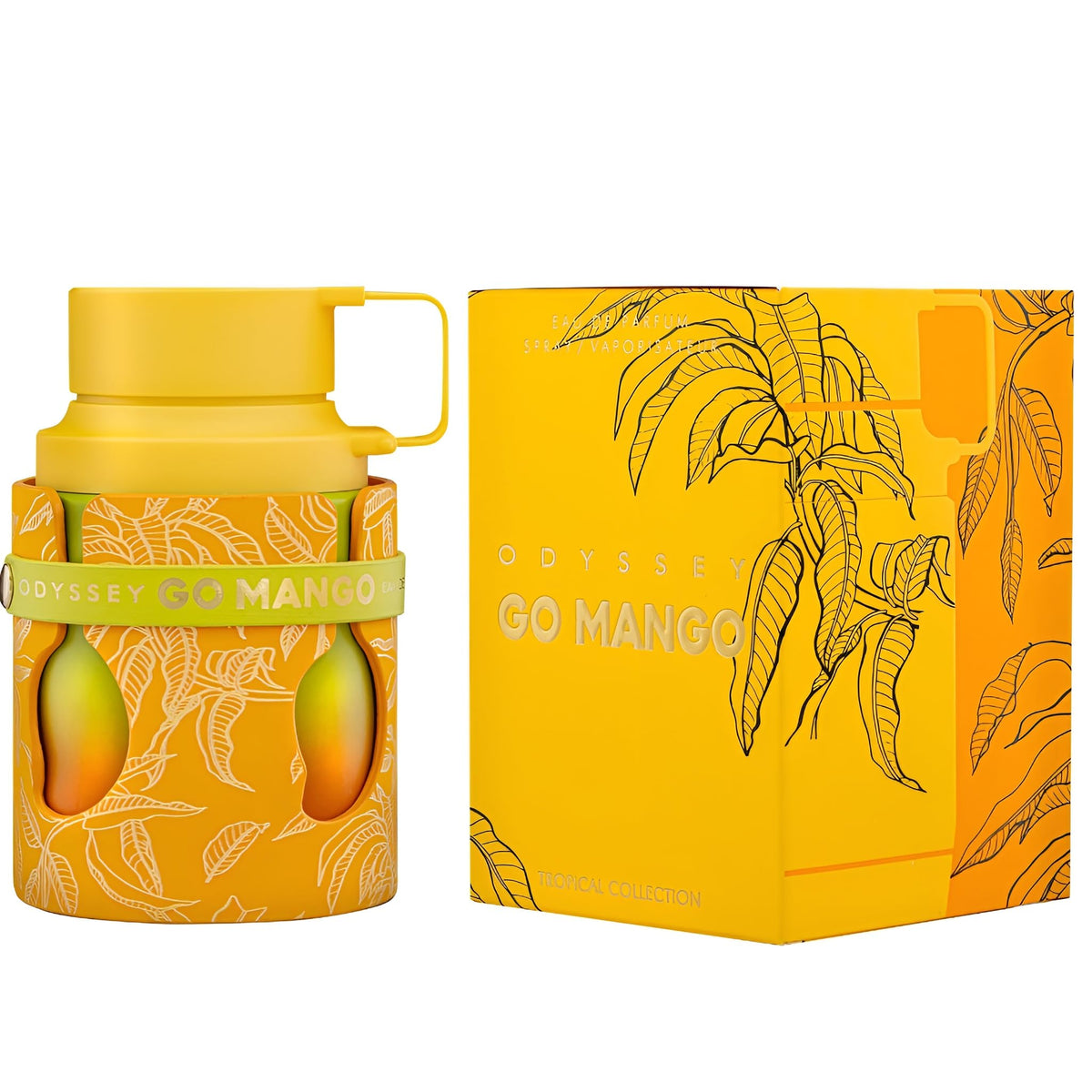 ARMAF Odyssey Go Mango bottle design with tropical theme