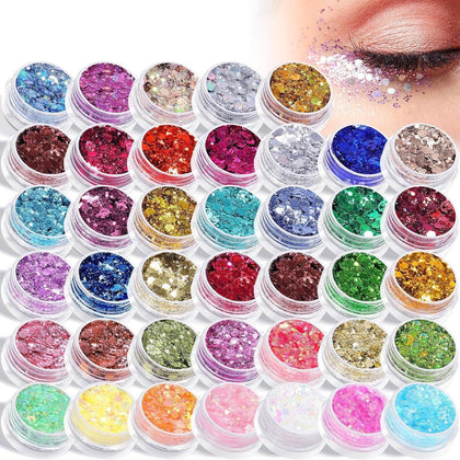 AROIC 40 Colours Body Glitter front view with all colours displayed
