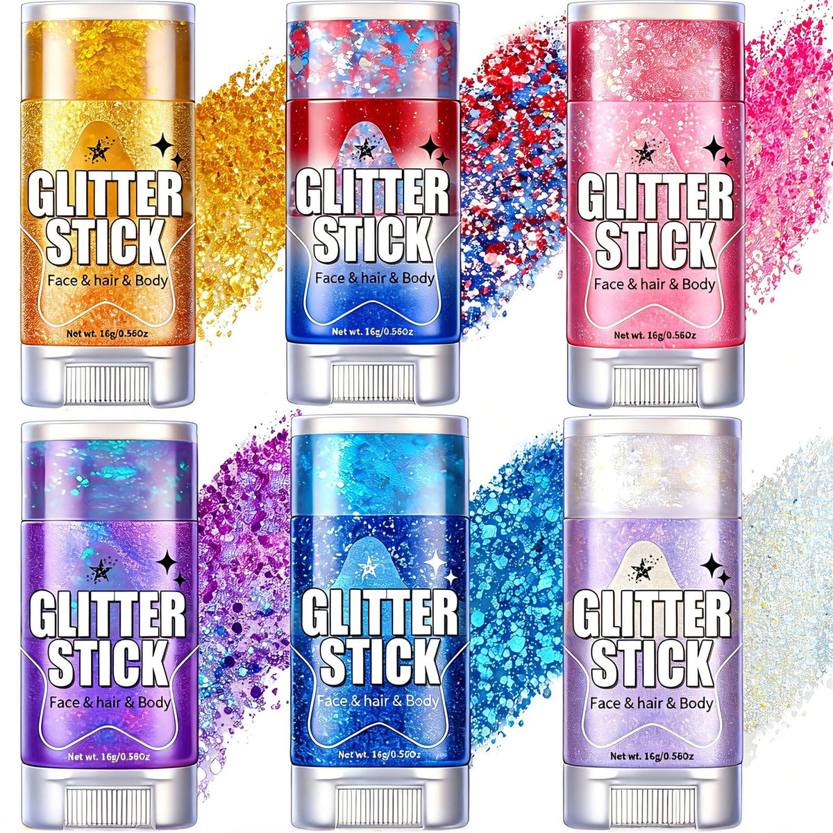 AROIC Body Glitter Stick set with six vibrant colours