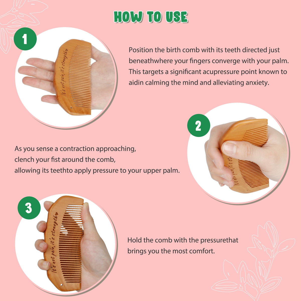 Arrozon Birth Comb held in hand for comfort
