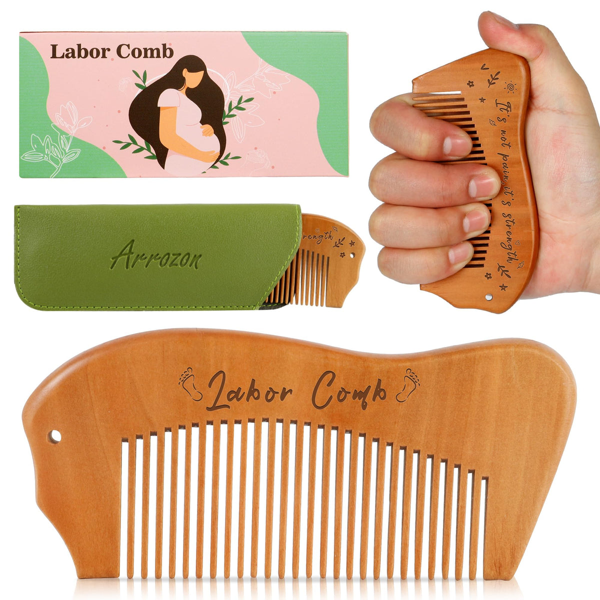 Arrozon Birthing Comb front view made of natural mahogany wood