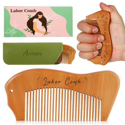 Arrozon Birthing Comb front view made of natural mahogany wood