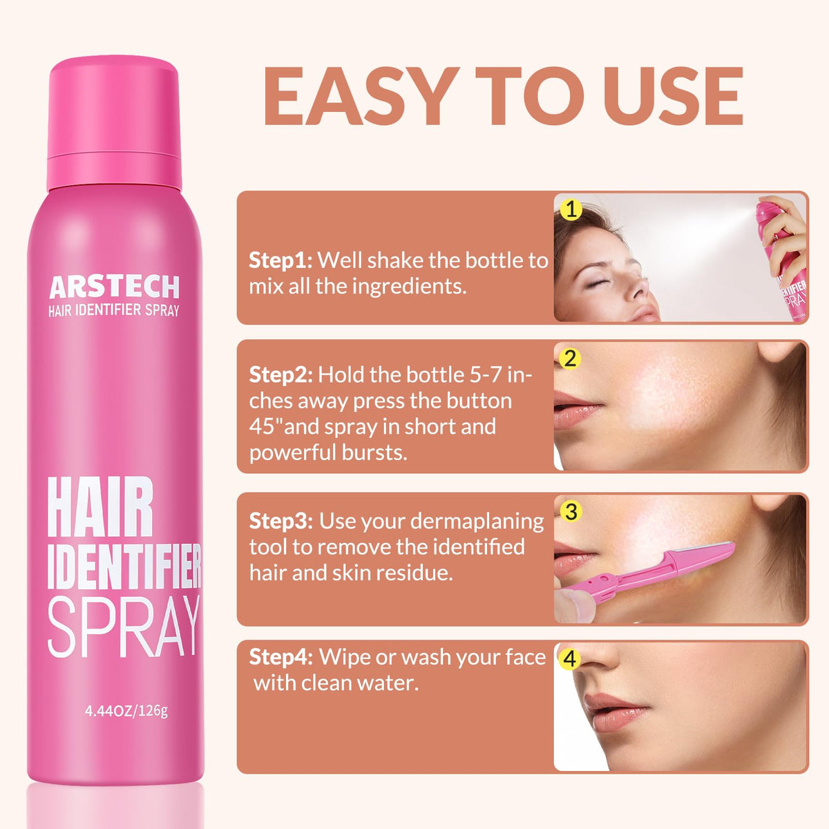 arstech Hair Identifier Spray and shavers in a makeup bag