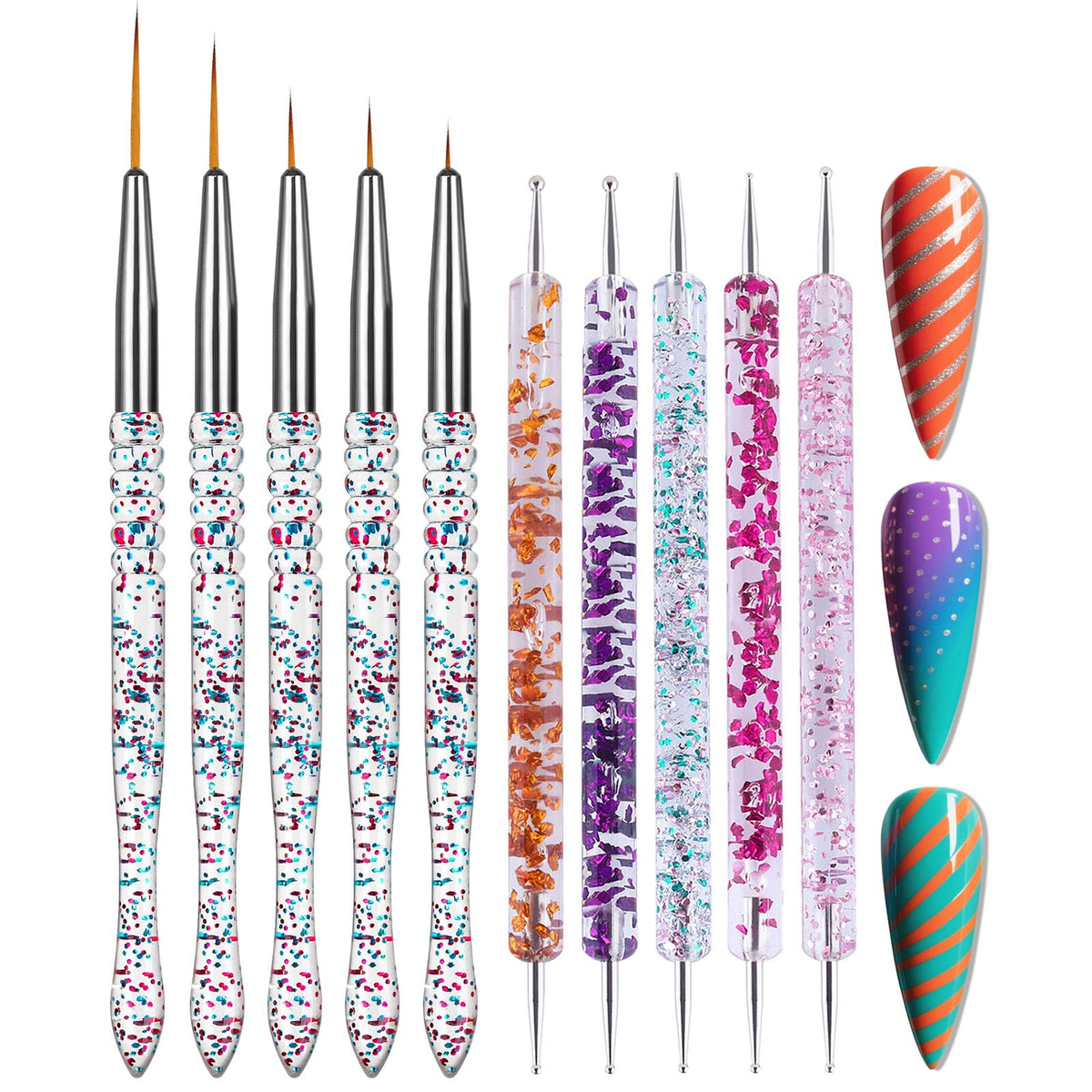 Artdone 10pcs Nail Art Brushes Set with dotting tools and brushes