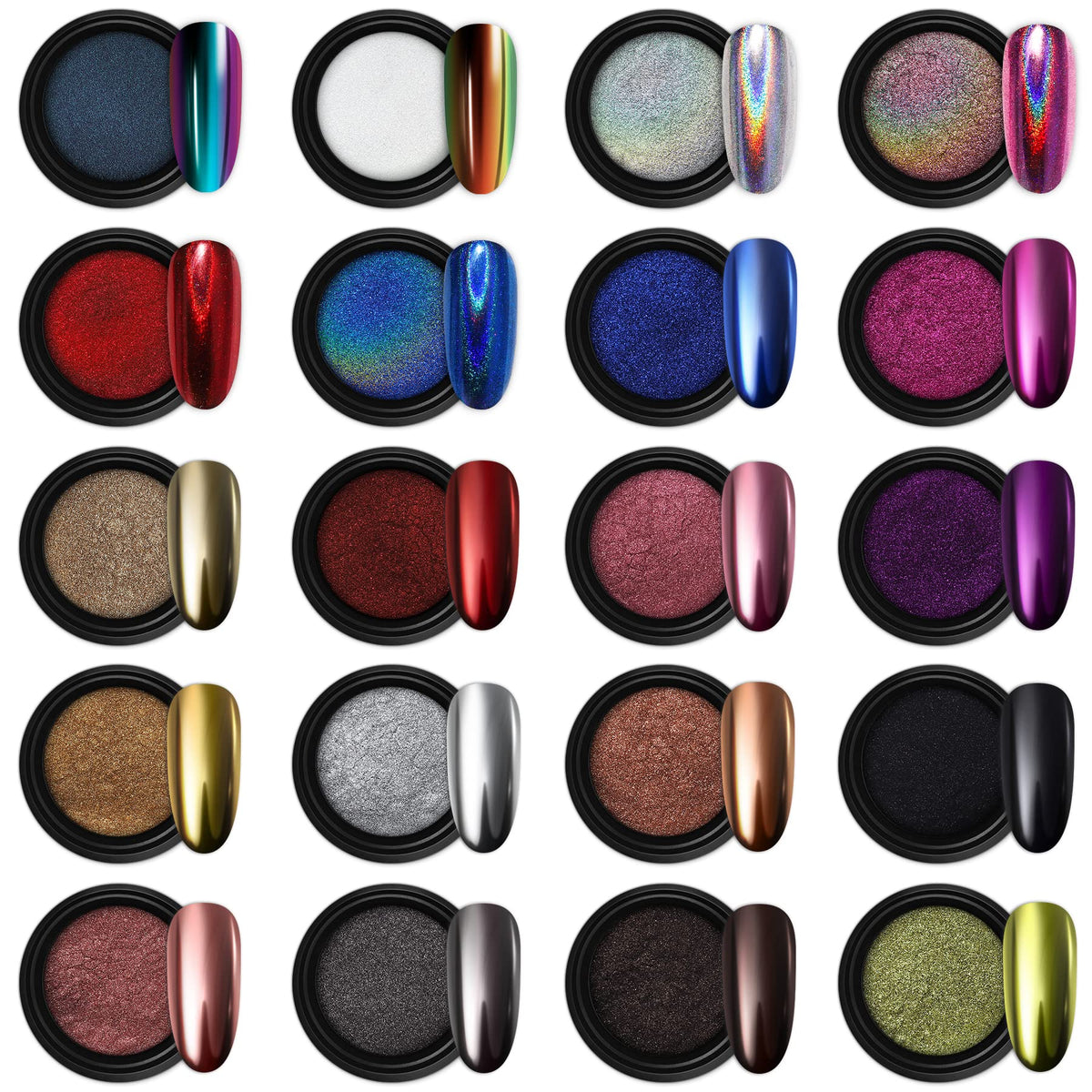 Artdone 20 Jars Chrome Nail Powder Set with various colours