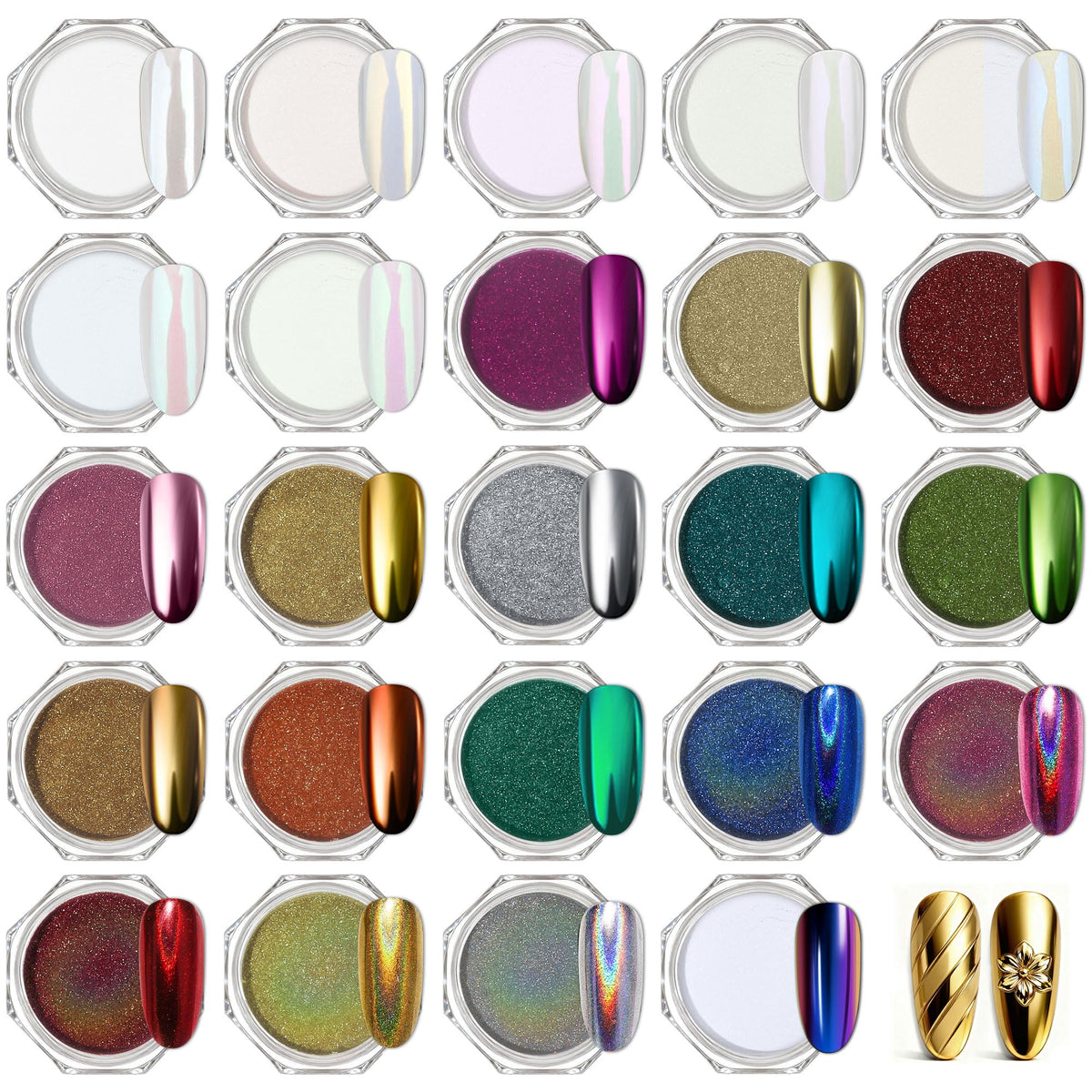 Artdone 24 Jars Chrome Nail Art Pearl Powder Kit front view