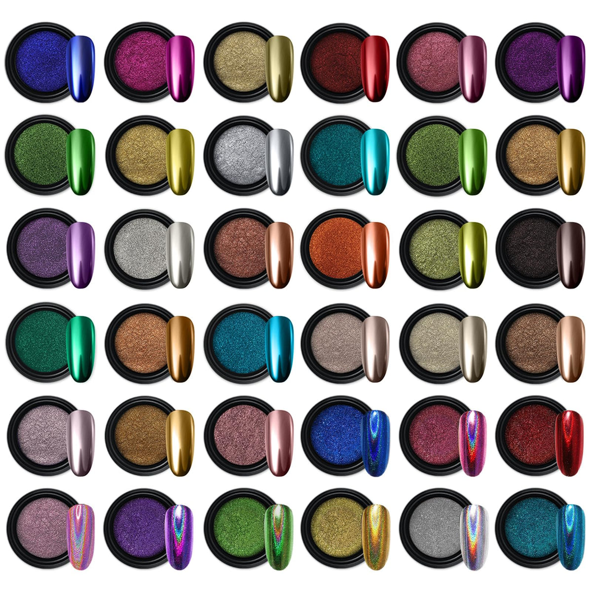 Artdone 36 jars of chrome nail powder in various colours