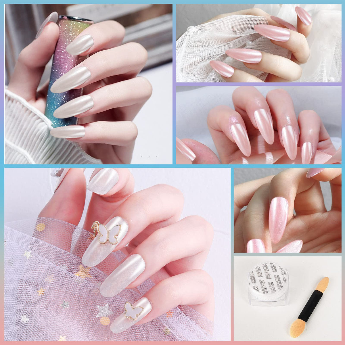 Artdone chrome nail powder jars with iridescent effect