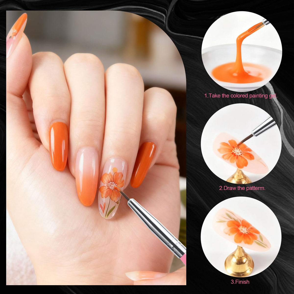 Artdone nail art brushes set displayed with stands