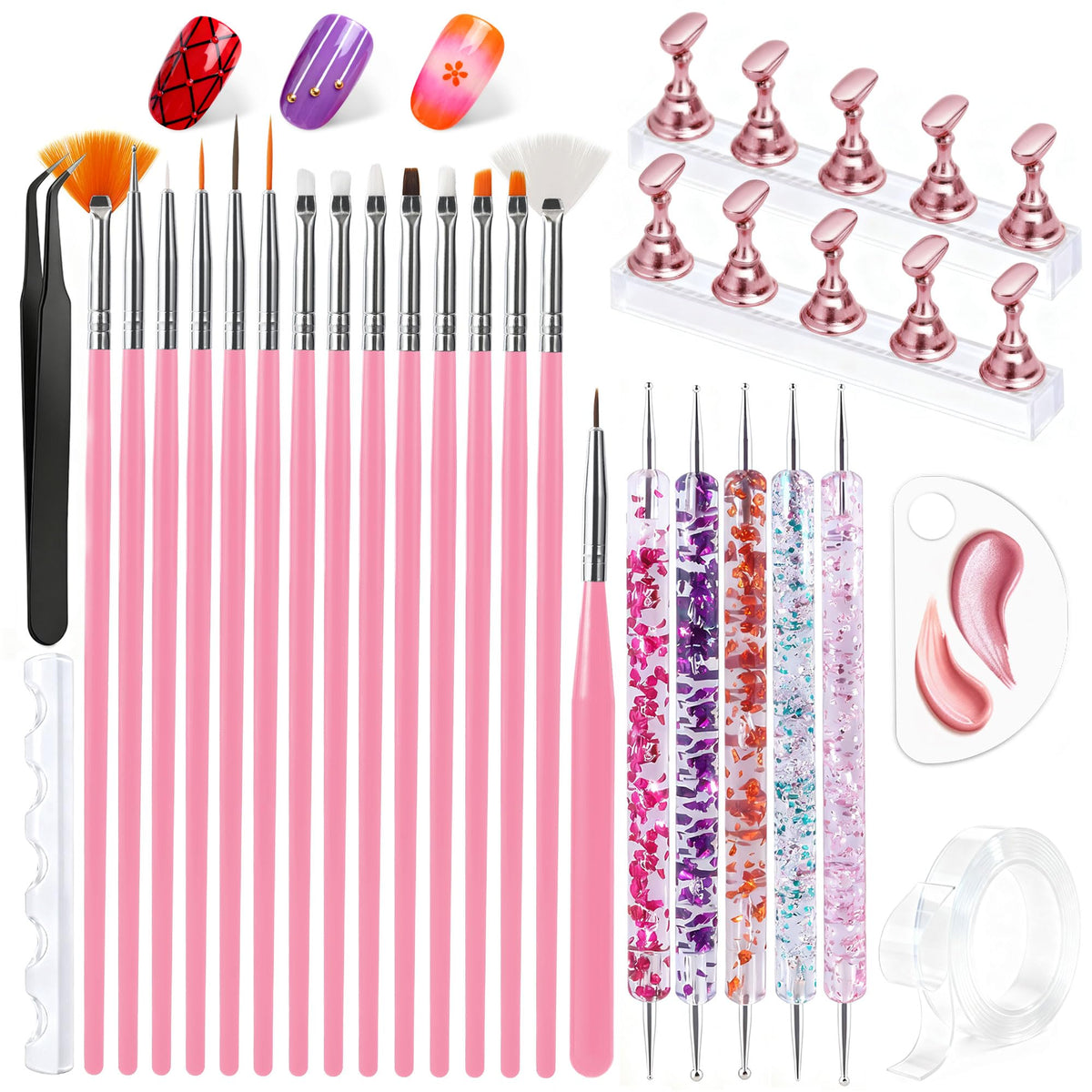 Artdone Nail Art Brushes Set with various tools and brushes