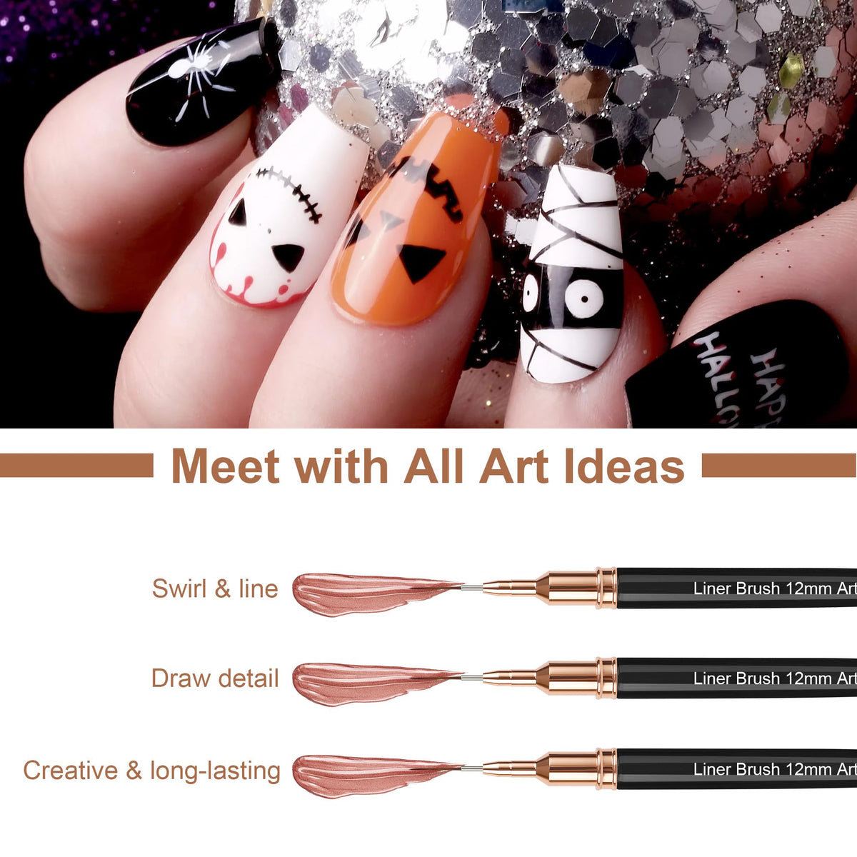 Artdone nail art pens set displayed with nail polish