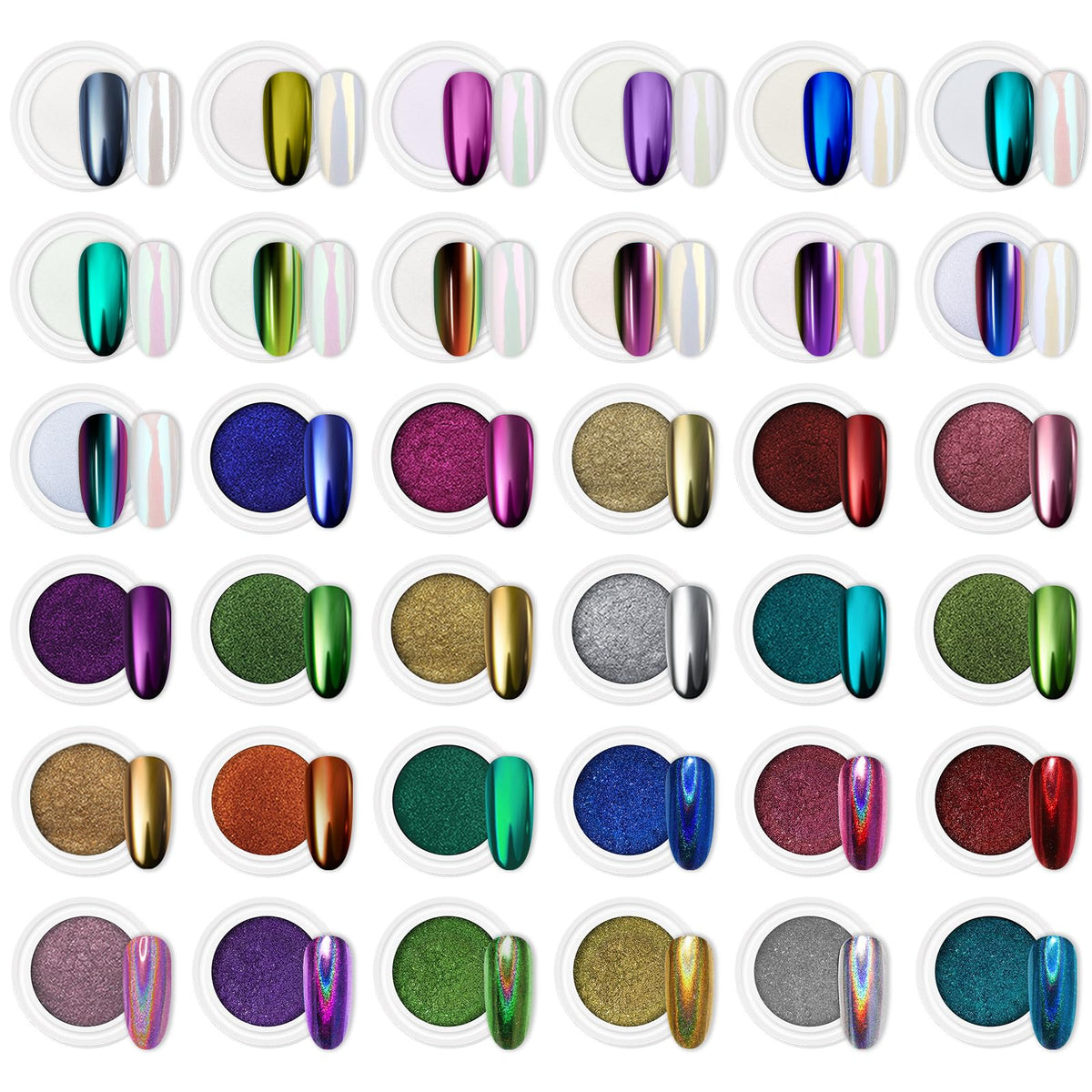 Artdone Nail Powder Kit 36 jars with various chrome and holographic powders
