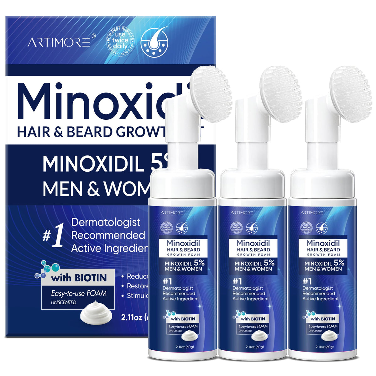 Artimore 5% Minoxidil Foam 6 Ounce front view
