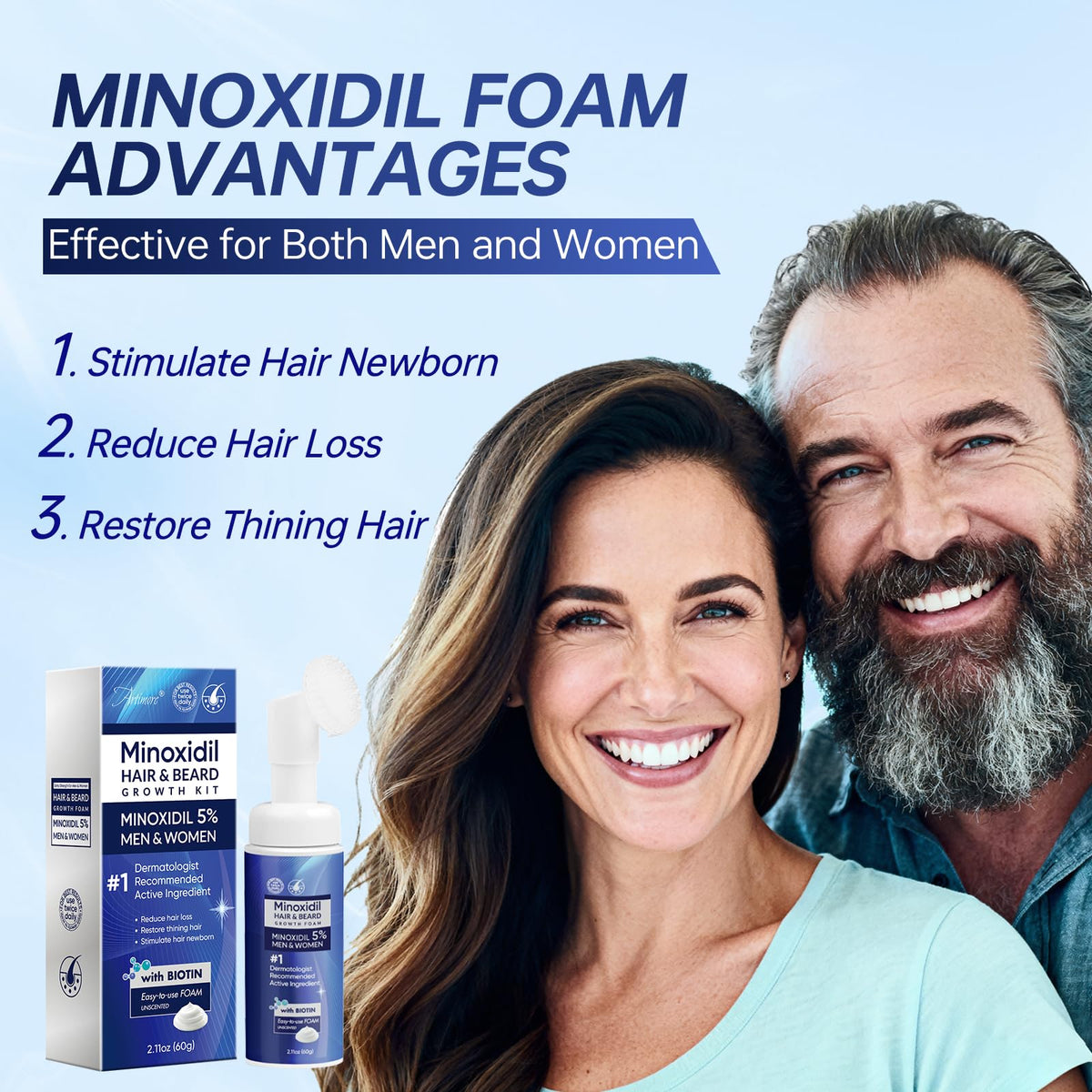 Artimore 5% Minoxidil Foam back view with usage instructions