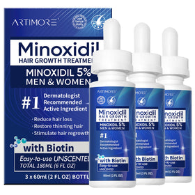 Artimore 5% Minoxidil Hair Growth Serum front view with dropper