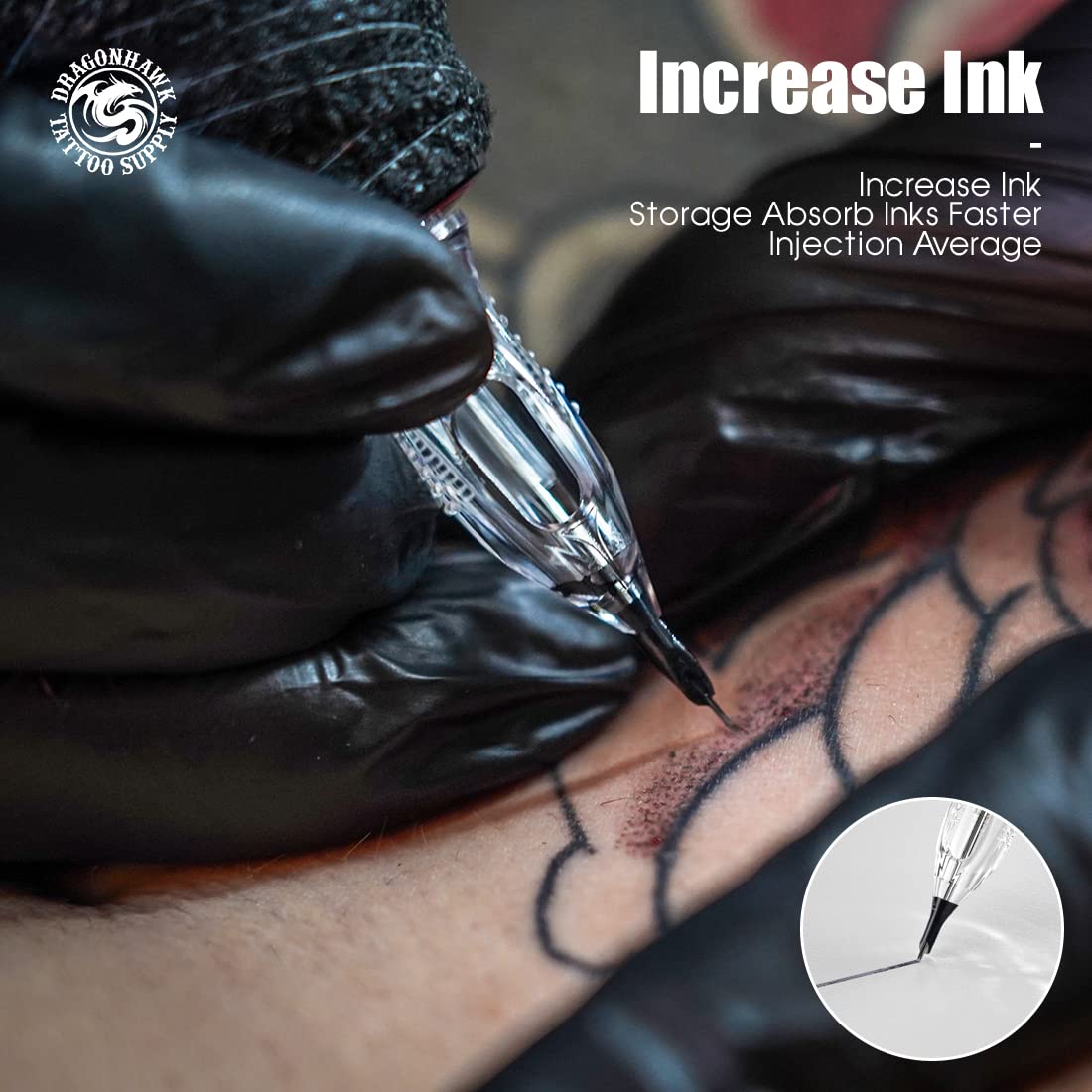Artist using Dragonhawk Tattoo Needles on a tattoo machine