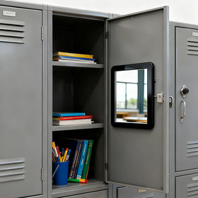 ARTLYMERS Magnetic Locker Mirror displayed on a bathroom shelf